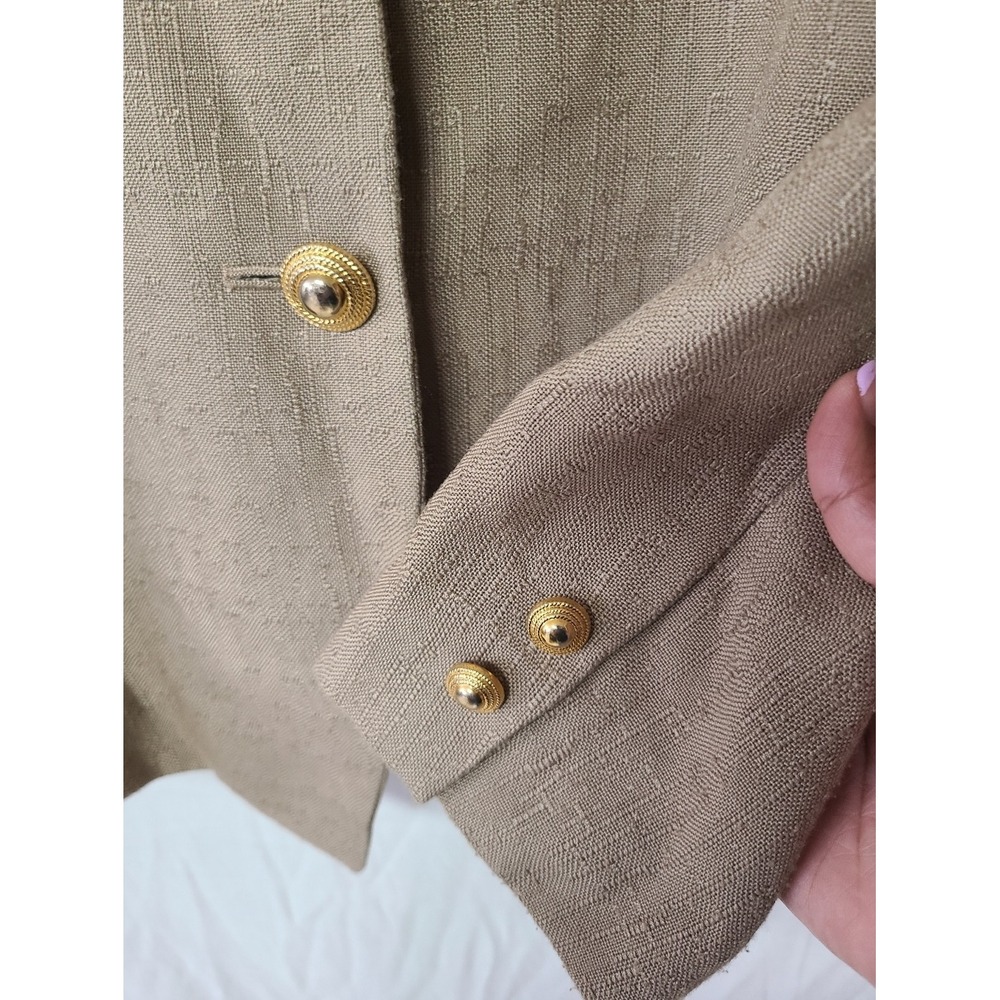 Christopher Blazer Women 14 Tan Good Textured Gold Button Collarless Vintage USA - Picture 5 of 11